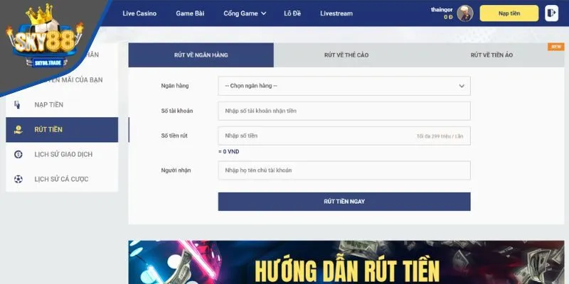 Điều khoản Rút Tiền Sky88