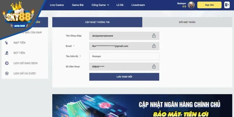 Điều khoản sử dụng SKY88 về tài khoản ra sao?