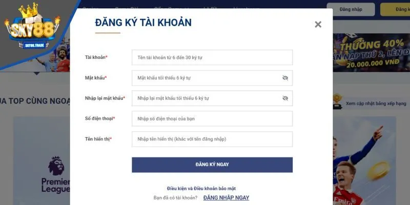 Hướng dẫn đăng ký tài khoản SKY88